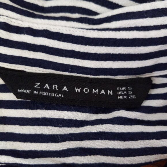 ZARA WOMAN Blouse Size Small Pullover 3/4 Cuff Sleeve Blue/White Stripe - Picture 6 of 7